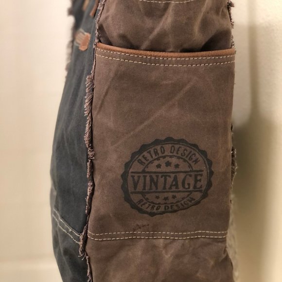 Myra™ Upcycled Canvas and Cowhide Weekender Bag - Picture 4 of 13